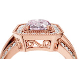 Rose gold Fancy Pink Oval Cut Halo Diamond Engagement Ring with Pave Split Shank and Four-Prong Setting_16