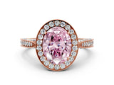 Rose gold Fancy Pink Oval Cut Halo Diamond Engagement Ring with Split Shank Band and Four-Prong Setting