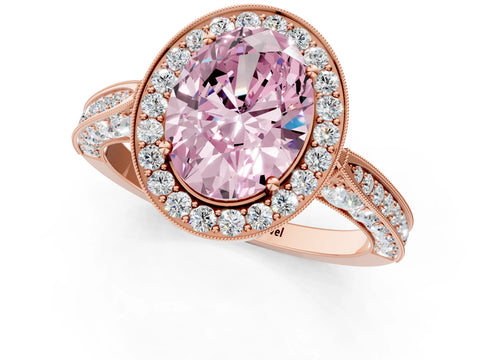 Rose gold Fancy Pink Oval Cut Halo Diamond Engagement Ring with Split Shank Band and Four-Prong Setting_1