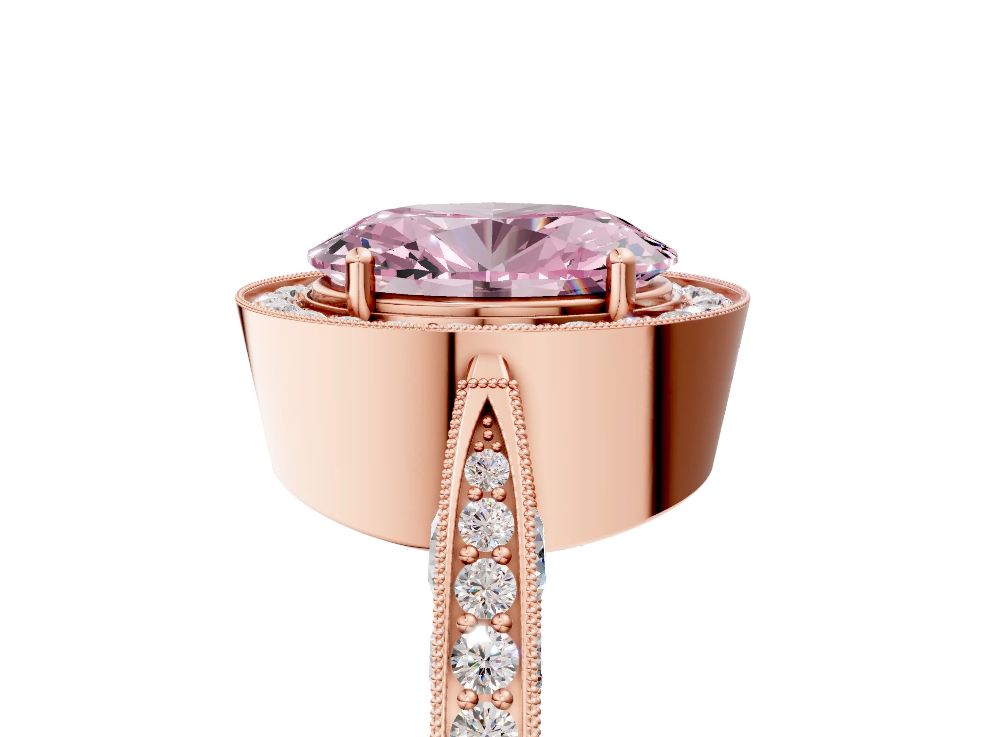 Rose gold Fancy Pink Oval Cut Halo Diamond Engagement Ring with Split Shank Band and Four-Prong Setting_5