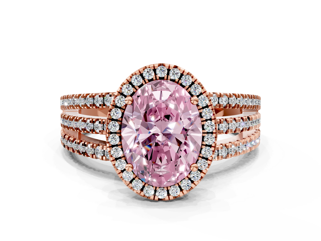 Rose gold Fancy Pink Oval  Cut Halo Diamond Engagement Ring with Split Shank and Four-Prong Setting_20