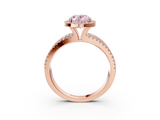 Rose gold Fancy Pink Oval  Cut Halo Diamond Engagement Ring with Split Shank and Four-Prong Setting_23