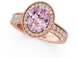 Rose gold Fancy Pink Oval  Cut Halo Diamond Pave Band Ring with Four-Prong Setting_26