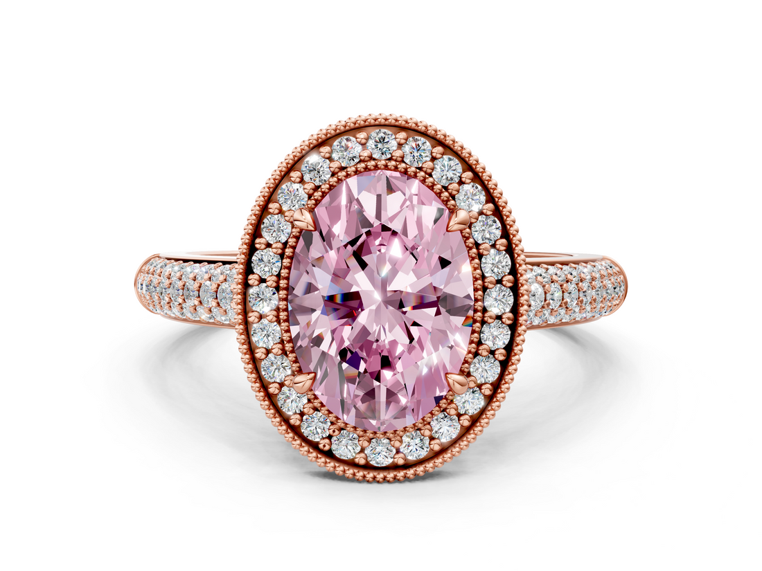 Rose gold Fancy Pink Oval  Cut Halo Diamond Pave Band with Four-Prong Setting_37