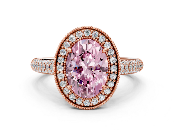 Rose gold Fancy Pink Oval  Cut Halo Diamond Pave Band with Four-Prong Setting