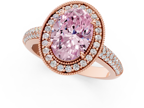 Rose gold Fancy Pink Oval  Cut Halo Diamond Pave Band with Four-Prong Setting