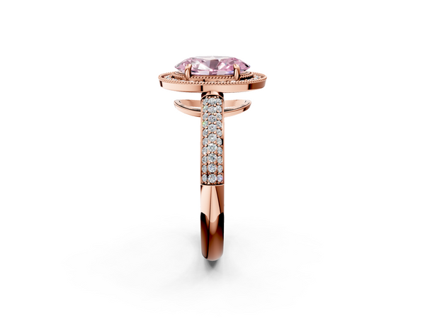 Rose gold Fancy Pink Oval  Cut Halo Diamond Pave Band with Four-Prong Setting