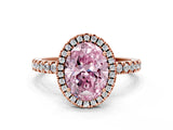 Rose gold Fancy Pink Oval Cut Halo Diamond Pave Band with Prong Setting