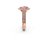 Rose gold Fancy Pink Oval Cut Halo Diamond Ring with Beaded Split Shank and Four-Prong Setting_2