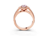 Rose gold Fancy Pink Oval Cut Halo Diamond Ring with Beaded Split Shank and Four-Prong Setting_3