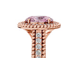 Rose gold Fancy Pink Oval Cut Halo Diamond Ring with Beaded Split Shank and Four-Prong Setting_5