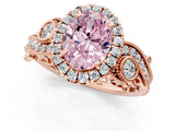 Rose gold Fancy Pink Oval Cut Halo Diamond Ring with Milgrain and Bezel Accents on a Split Shank Band_13