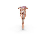 Rose gold Fancy Pink Oval Cut Halo Diamond Ring with Milgrain and Bezel Accents on a Split Shank Band_14