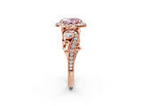 Rose gold Fancy Pink Oval Cut Halo Diamond Ring with Milgrain and Bezel Accents on a Split Shank Band_26