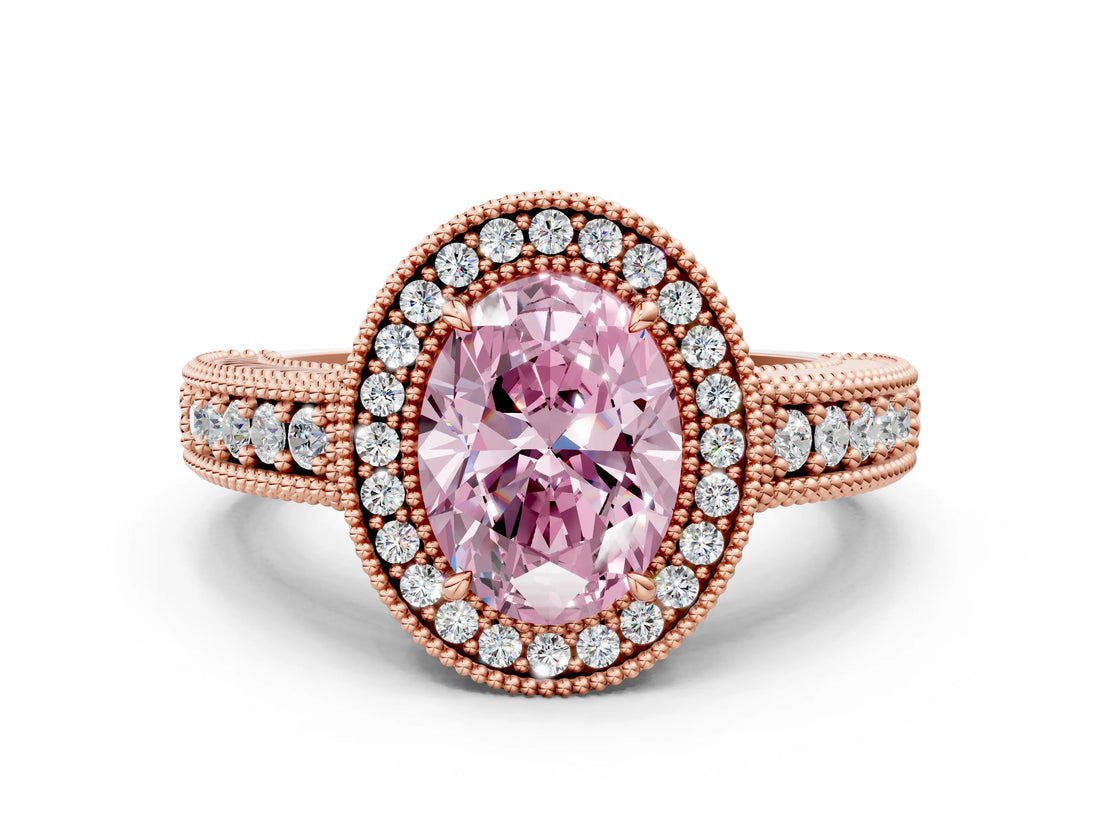 Rose gold Fancy Pink Oval  Cut Halo Diamond Ring with Pavé Band and Four-Prong Setting_69