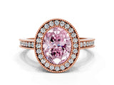 Rose gold Fancy Pink Oval  Cut Halo Diamond Ring with Pavé Band and Milgrain Prong Setting_32