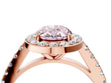Rose gold Fancy Pink Oval Cut Halo Diamond Ring with Pavé Band and Three-Prong Setting_4