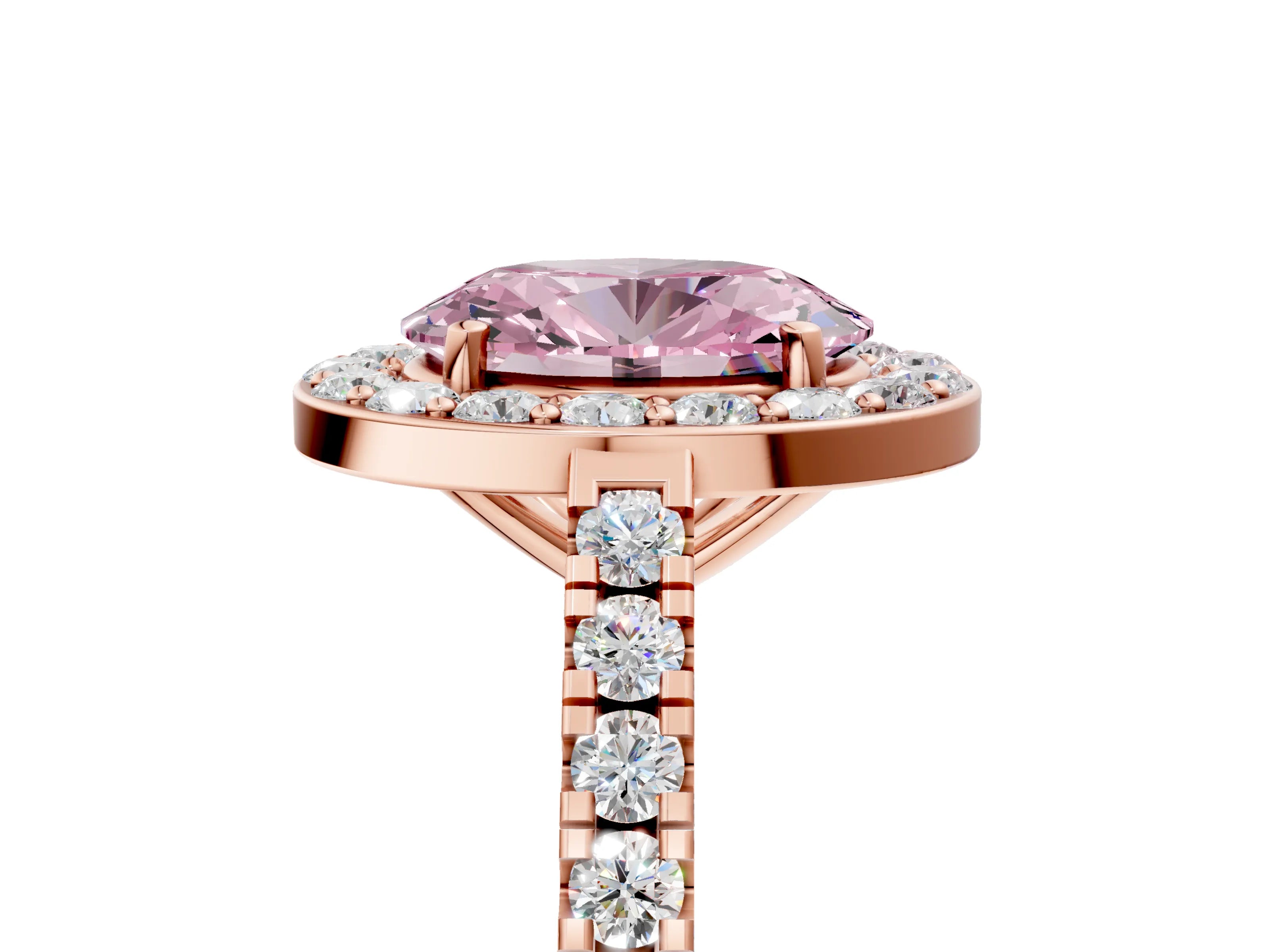 Rose gold Fancy Pink Oval Cut Halo Diamond Ring with Pavé Band and Three-Prong Setting_5