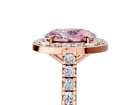 Rose gold Fancy Pink Oval Cut Halo Diamond Ring with Pavé Band and Three-Prong Setting_5