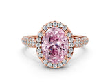 Rose gold Fancy Pink Oval Cut Halo Diamond Ring with Pavé Band