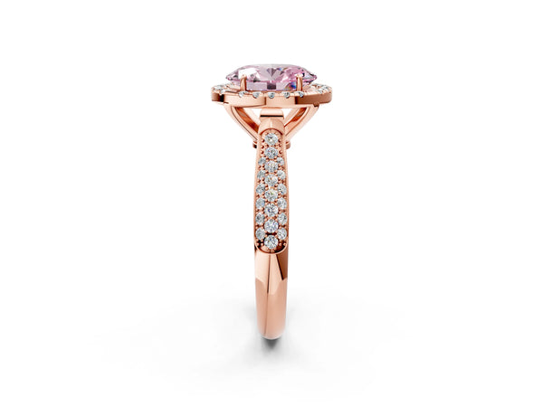 Rose gold Fancy Pink Oval Cut Halo Diamond Ring with Pavé Band