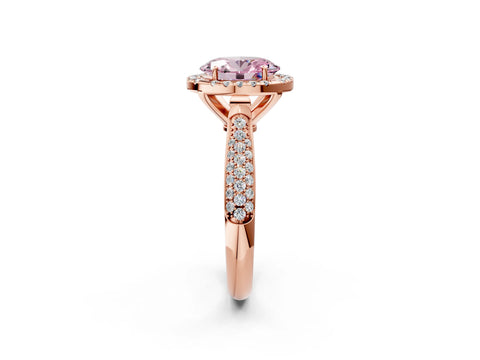 Rose gold Fancy Pink Oval Cut Halo Diamond Ring with Pavé Band_2