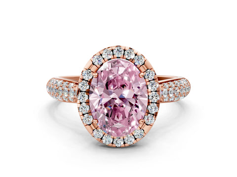 Rose gold Fancy Pink Oval Cut Halo Diamond Ring with Pavé Band