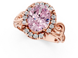 Rose gold Fancy Pink Oval  Cut Halo Diamond Ring with Scrollwork Band and Four-Prong Setting_136
