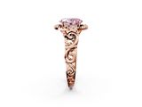 Rose gold Fancy Pink Oval  Cut Halo Diamond Ring with Scrollwork Band and Four-Prong Setting_137