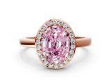 Rose gold Fancy Pink Oval Cut Halo Diamond Ring with Solitaire Band and Prong Setting