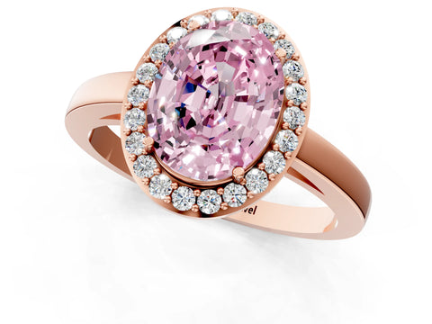 Rose gold Fancy Pink Oval Cut Halo Diamond Ring with Solitaire Band and Prong Setting_1