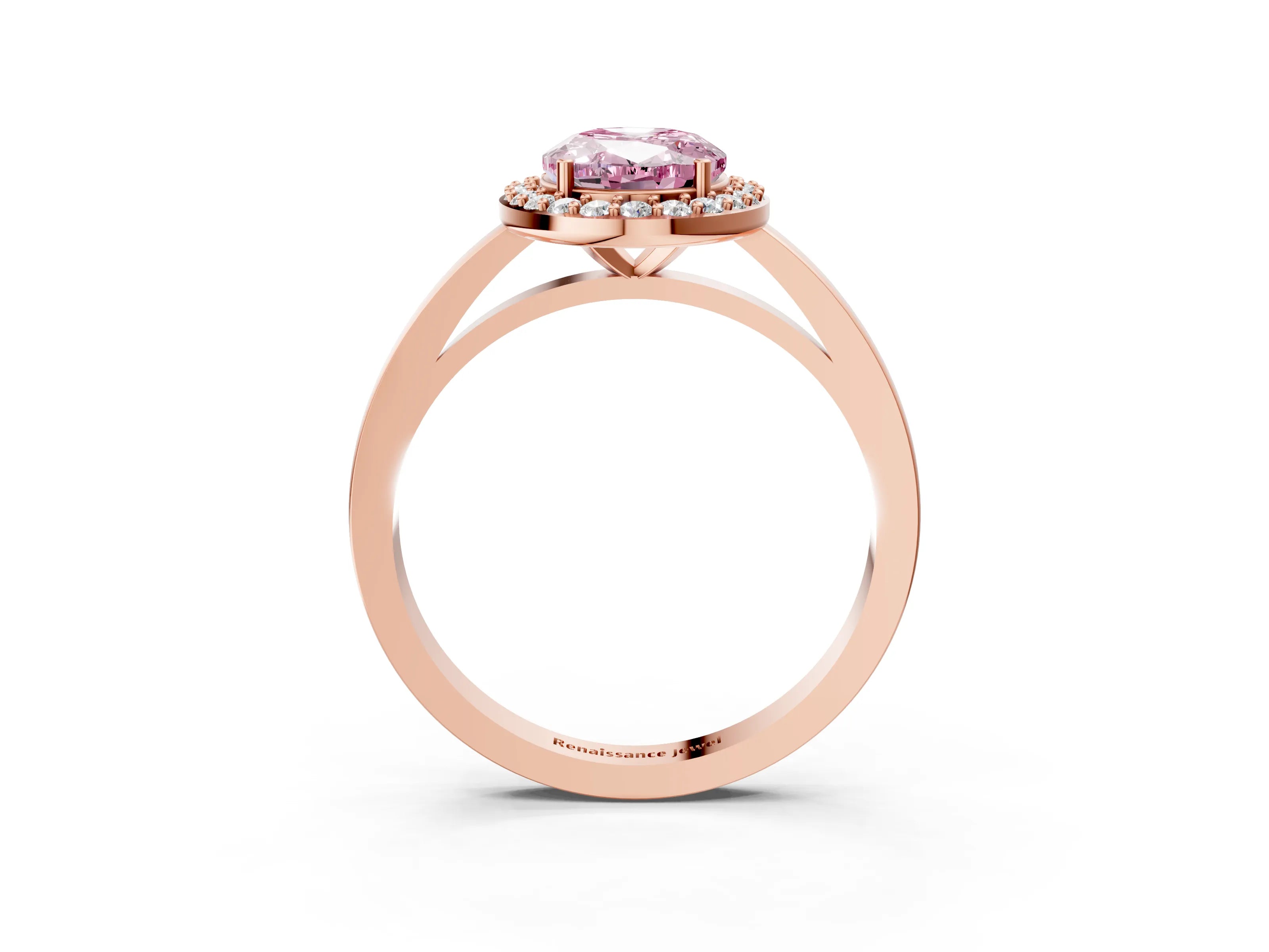 Rose gold Fancy Pink Oval Cut Halo Diamond Ring with Solitaire Band and Prong Setting_3