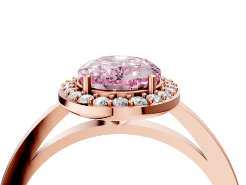 Rose gold Fancy Pink Oval Cut Halo Diamond Ring with Solitaire Band and Prong Setting_4