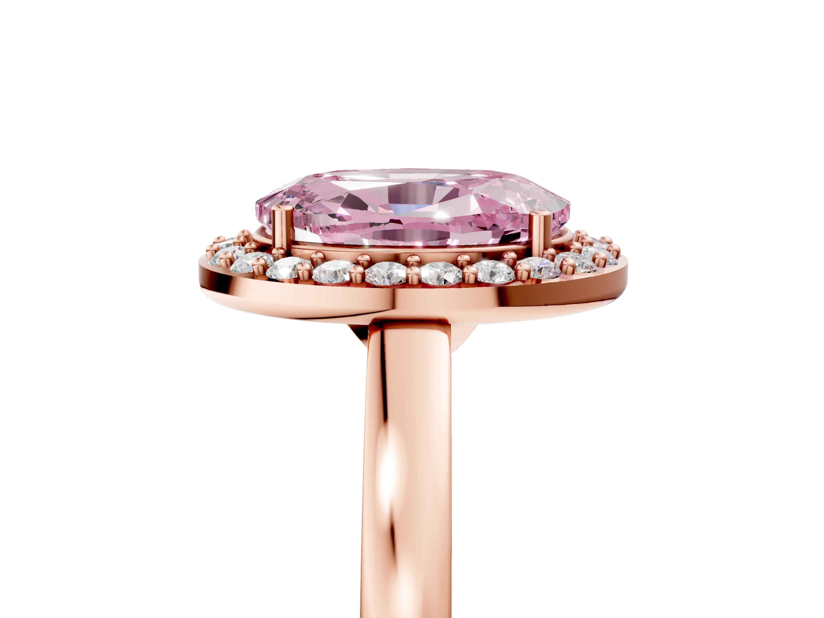 Rose gold Fancy Pink Oval Cut Halo Diamond Ring with Solitaire Band and Prong Setting_5