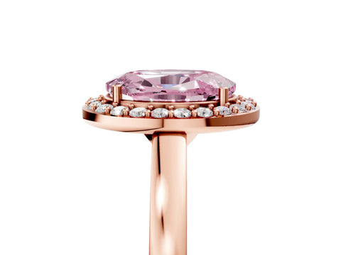Rose gold Fancy Pink Oval Cut Halo Diamond Ring with Solitaire Band and Prong Setting_5
