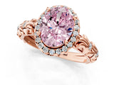 Rose gold Fancy Pink Oval Cut Halo Diamond Solitaire with Filigree Band and Four-Prong Setting_13
