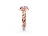 Rose gold Fancy Pink Oval Cut Halo Diamond Solitaire with Filigree Band and Four-Prong Setting_14