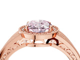 Rose gold Fancy Pink Oval Cut Halo Diamond Split Shank Ring with Prong Setting_16