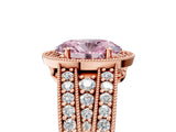 Rose gold Fancy Pink Oval Cut Halo Diamond Split Shank Ring with Prong Setting_17
