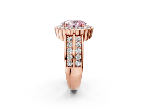 Rose gold Fancy Pink Oval Cut Halo Diamond Split Shank Ring with Scalloped Prong Setting_2