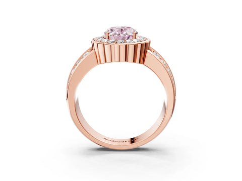 Rose gold Fancy Pink Oval Cut Halo Diamond Split Shank Ring with Scalloped Prong Setting_3