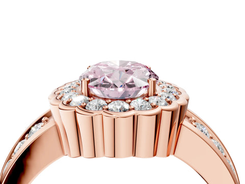 Rose gold Fancy Pink Oval Cut Halo Diamond Split Shank Ring with Scalloped Prong Setting_4