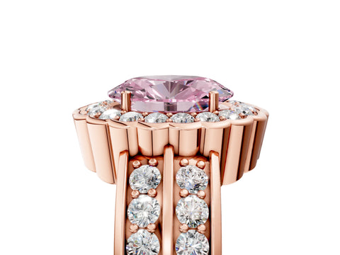 Rose gold Fancy Pink Oval Cut Halo Diamond Split Shank Ring with Scalloped Prong Setting_5
