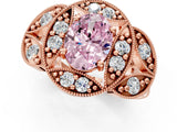 Rose gold Fancy Pink Oval Cut Halo Milgrain Diamond Engagement Ring with Leaf Band and Four-Prong Setting_1