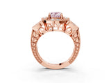 Rose gold Fancy Pink Oval Cut Halo Milgrain Diamond Engagement Ring with Leaf Band and Four-Prong Setting_3