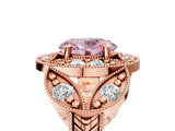 Rose gold Fancy Pink Oval Cut Halo Milgrain Diamond Engagement Ring with Leaf Band and Four-Prong Setting_5