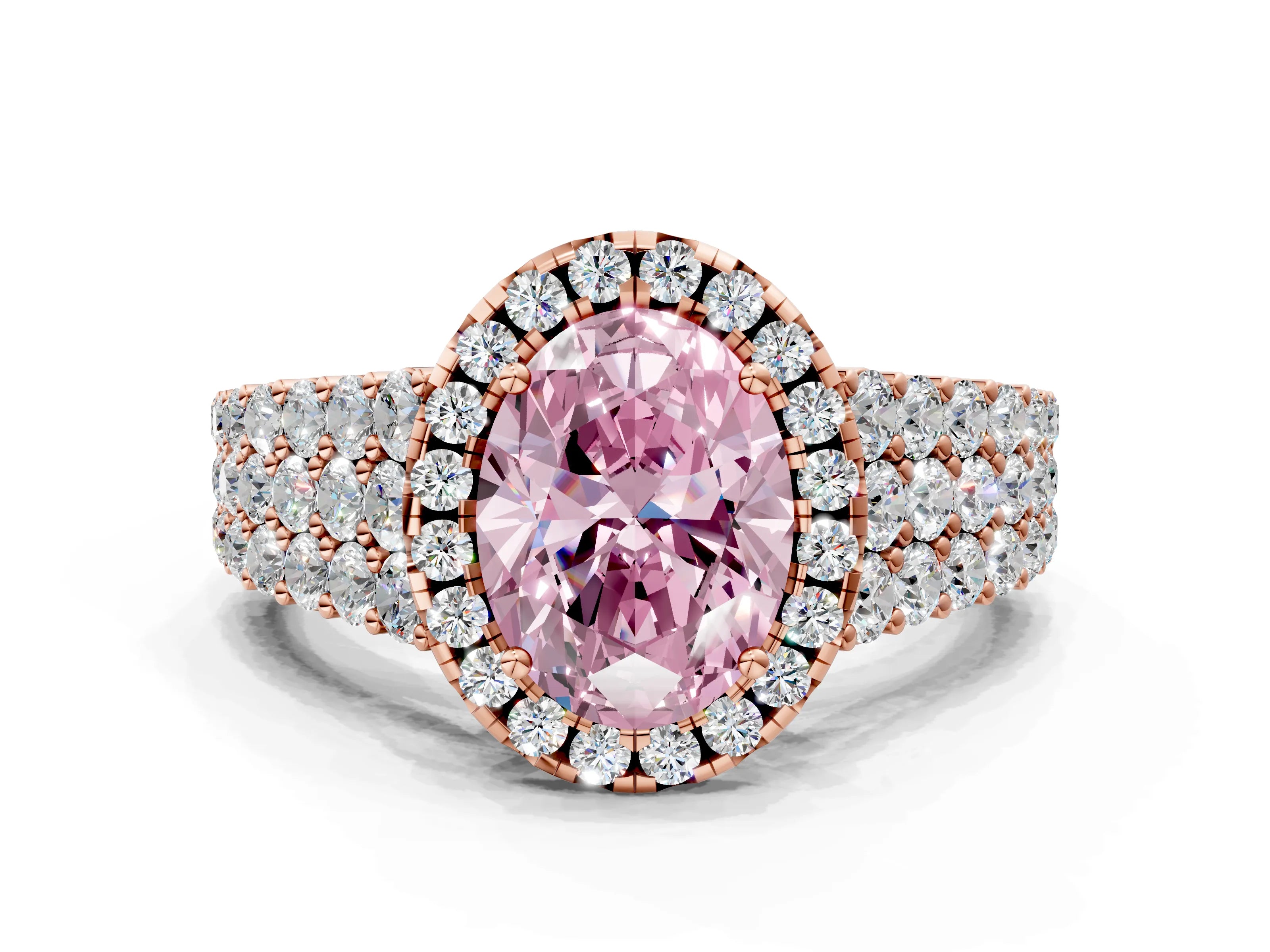 Rose gold Fancy Pink Oval Cut Halo Pavé Diamond Engagement Ring with Split Shank and Four-Prong Setting_3
