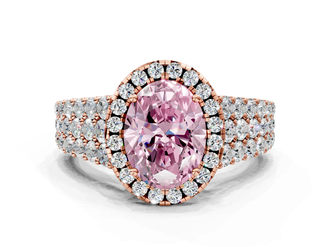 Rose gold Fancy Pink Oval Cut Halo Pavé Diamond Engagement Ring with Split Shank and Four-Prong Setting_3