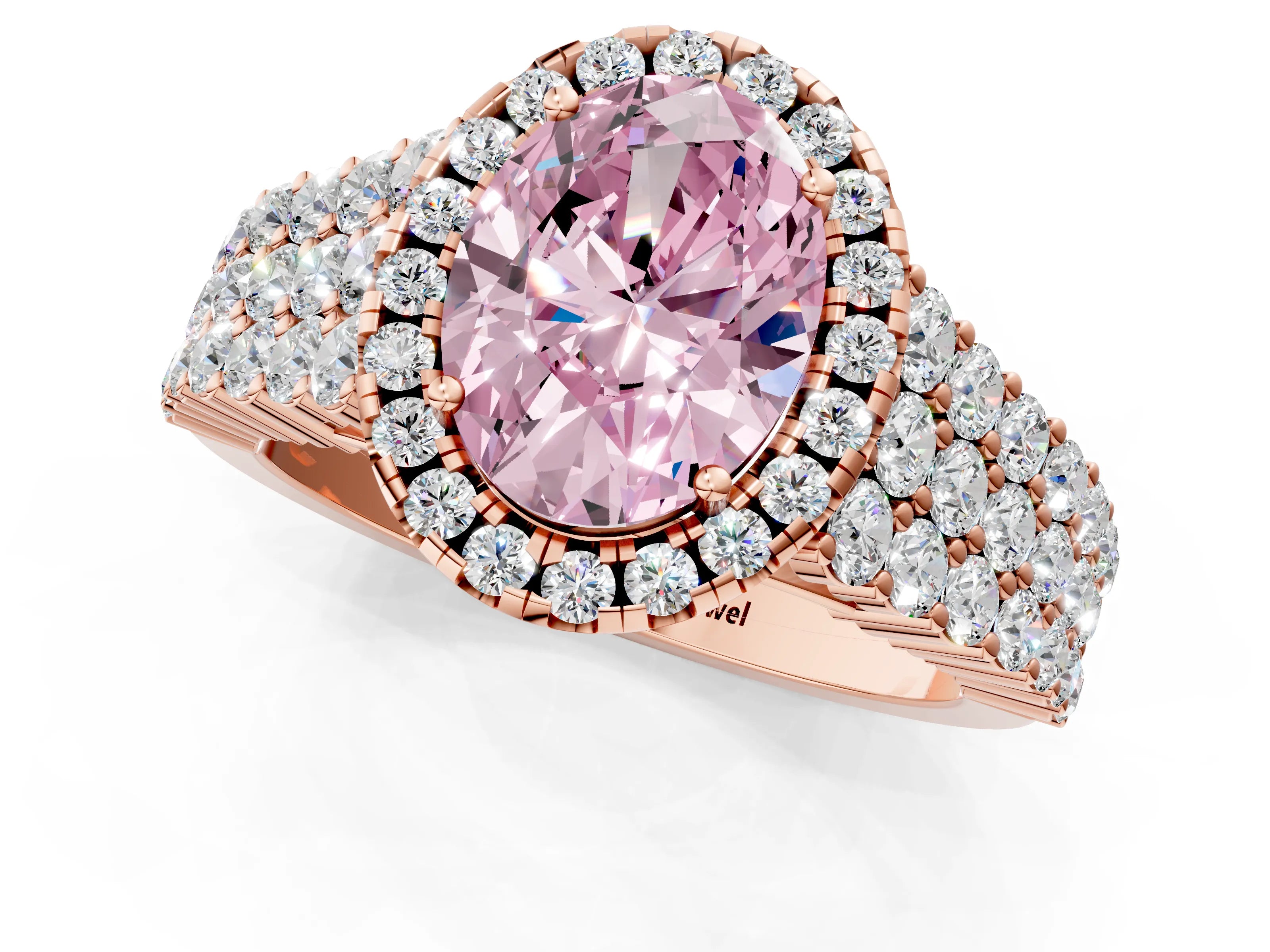 Rose gold Fancy Pink Oval Cut Halo Pavé Diamond Engagement Ring with Split Shank and Four-Prong Setting_4