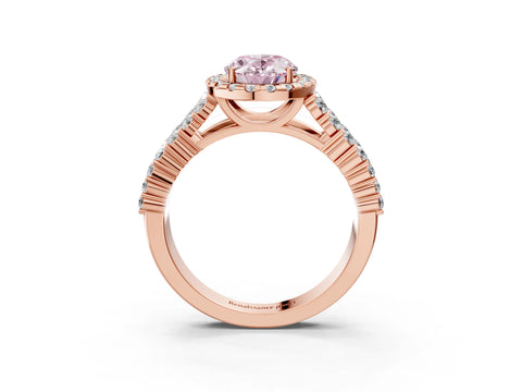 Rose gold Fancy Pink Oval Cut Halo Pavé Diamond Engagement Ring with Split Shank and Four-Prong Setting_6